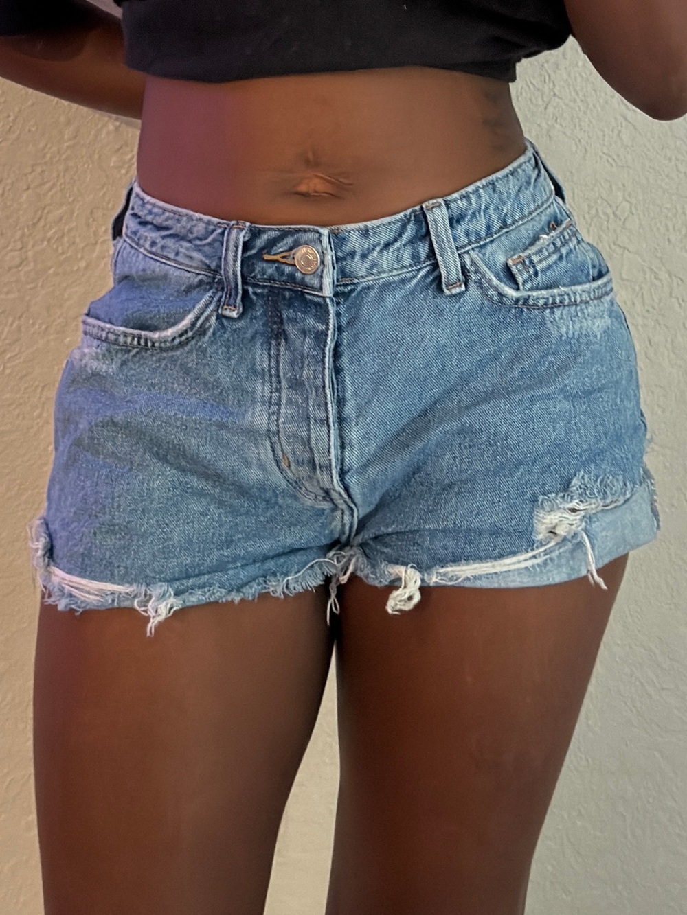 Forever 21 Distressed Light Blue Denim Jean Shorts